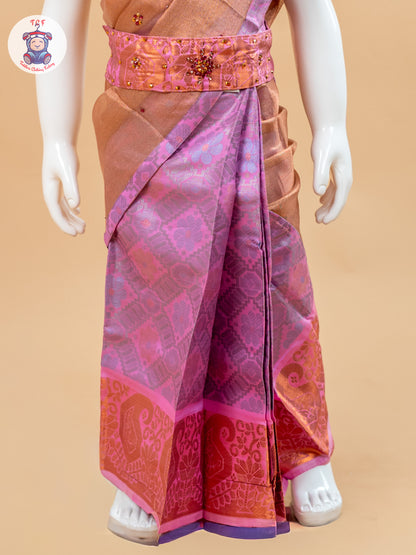 Pink - Girls Readymade Welcro Saree