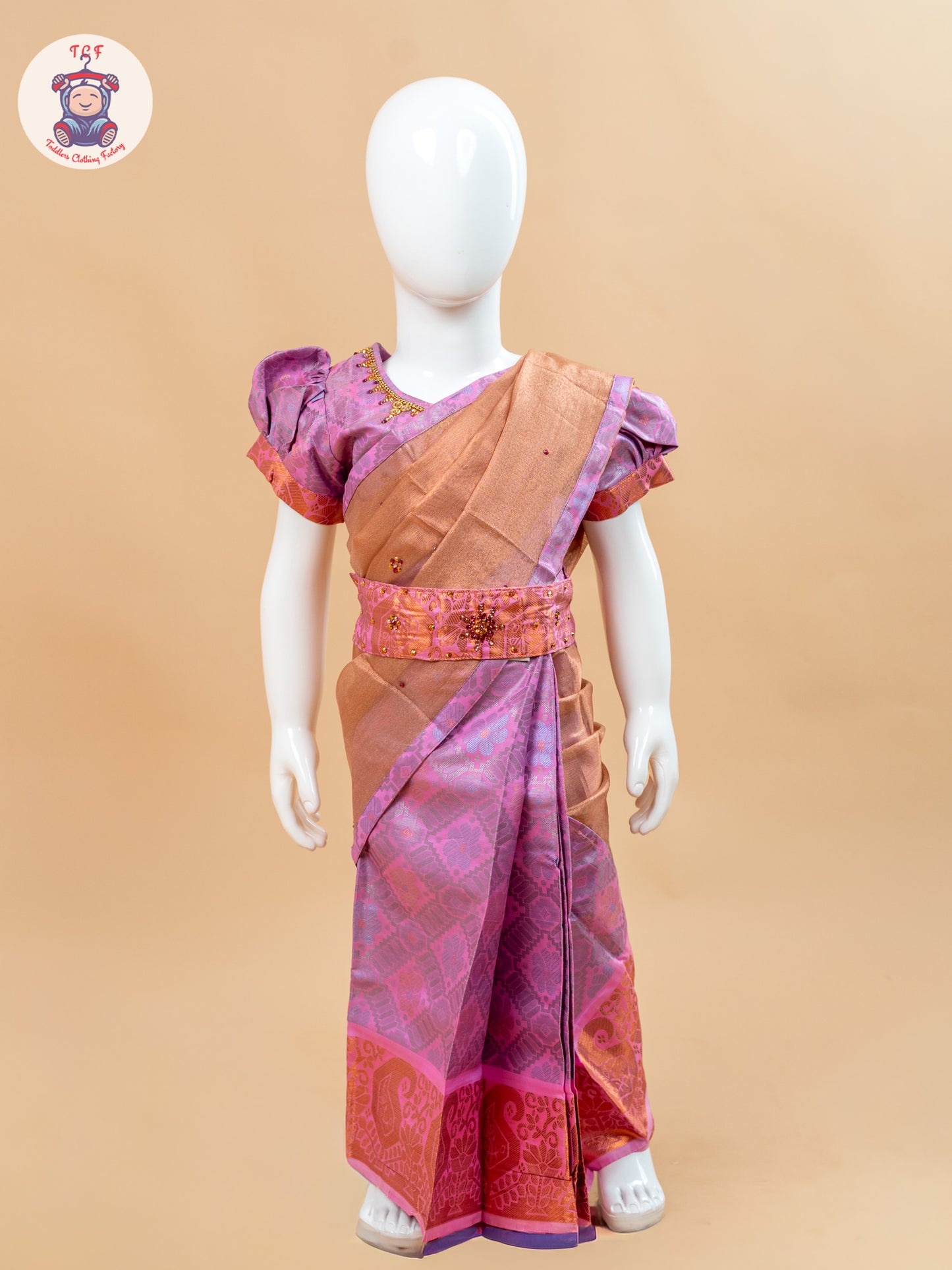 Pink - Girls Readymade Welcro Saree