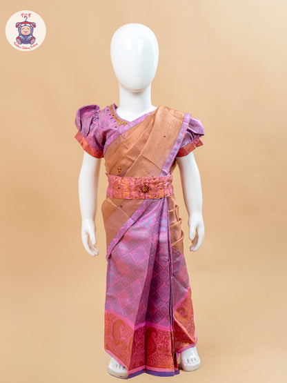 Pink - Girls Readymade Welcro Saree