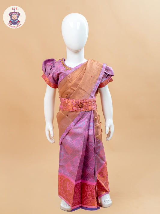 Pink - Girls Readymade Welcro Saree