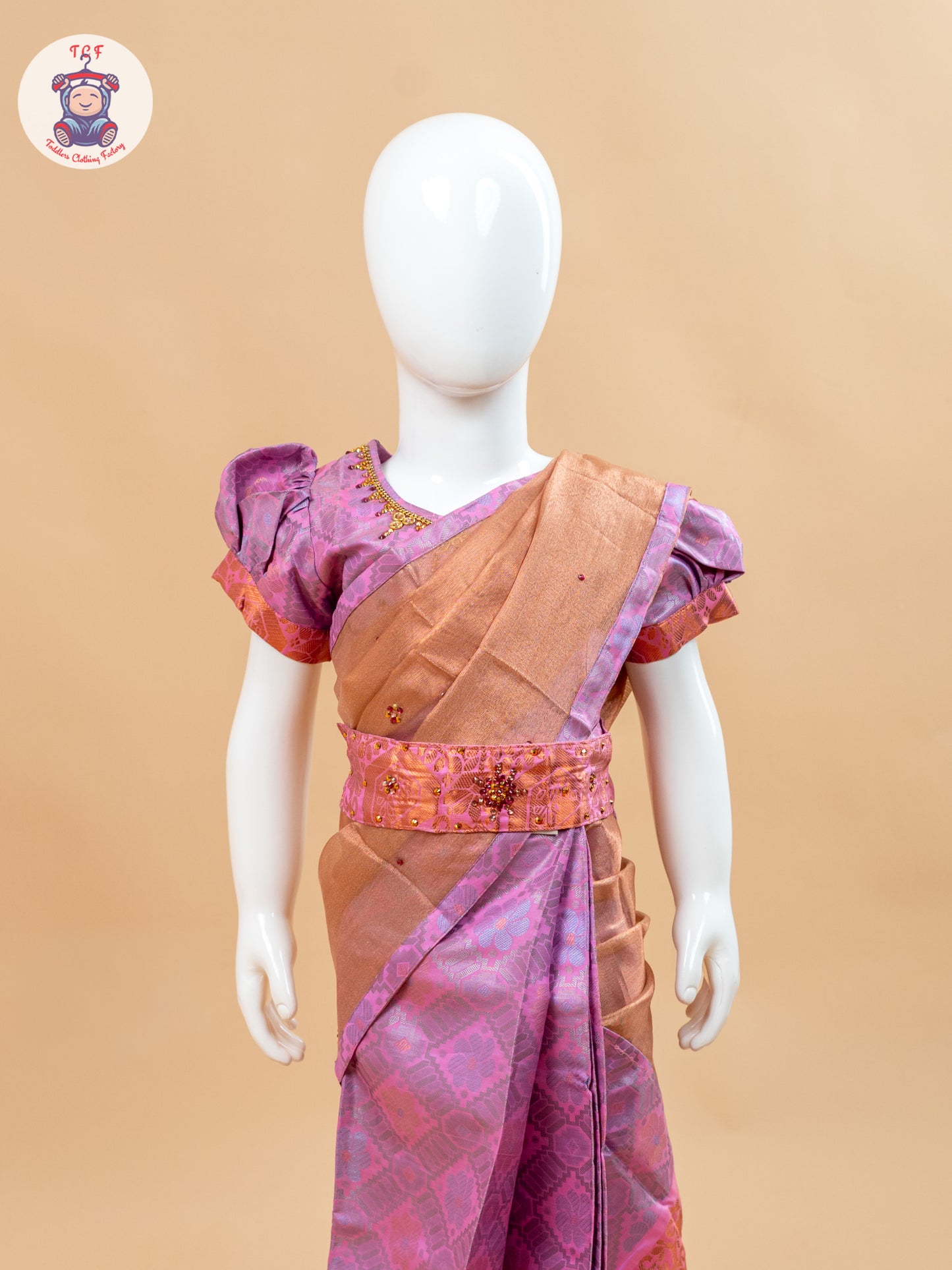 Pink - Girls Readymade Welcro Saree