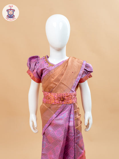 Pink - Girls Readymade Welcro Saree