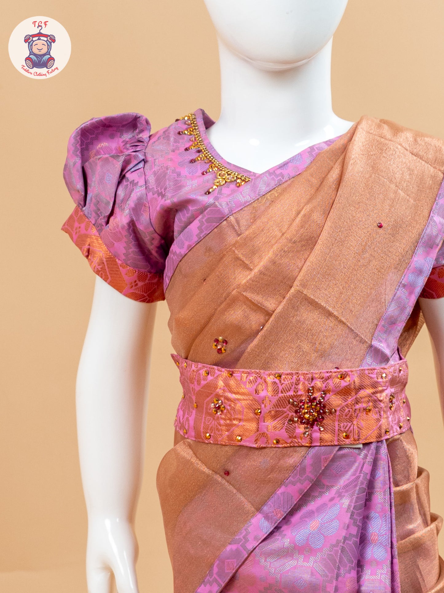 Pink - Girls Readymade Welcro Saree