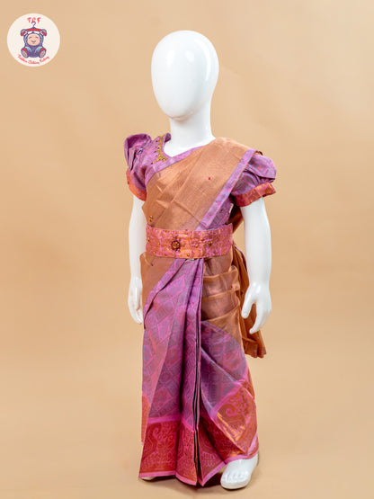 Pink - Girls Readymade Welcro Saree