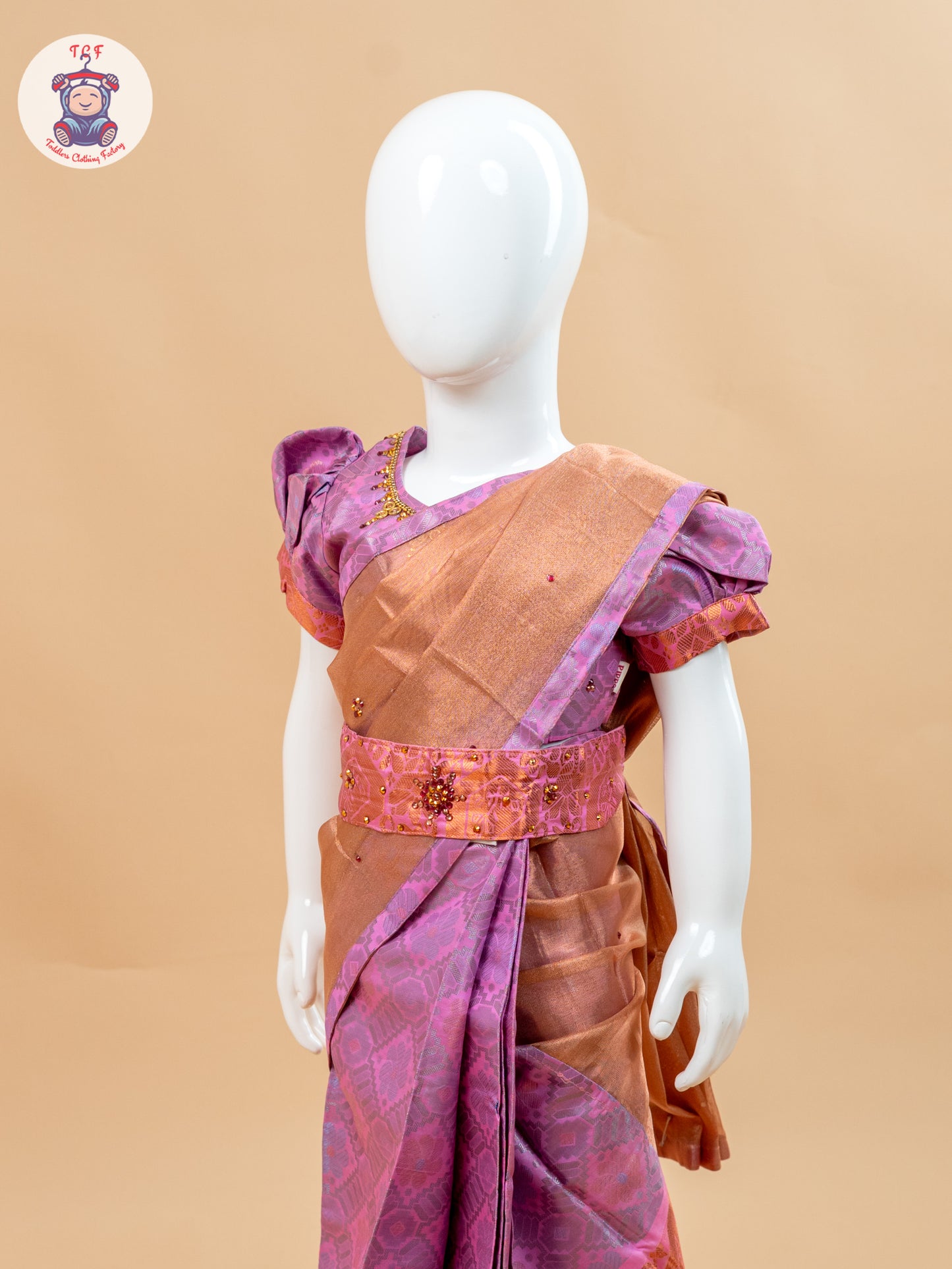 Pink - Girls Readymade Welcro Saree