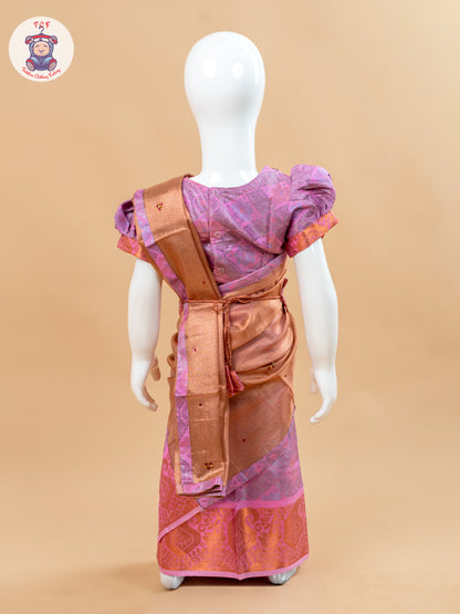 Pink - Girls Readymade Welcro Saree