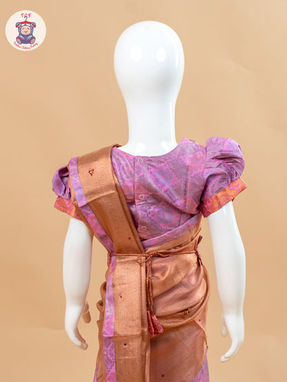 Pink - Girls Readymade Welcro Saree