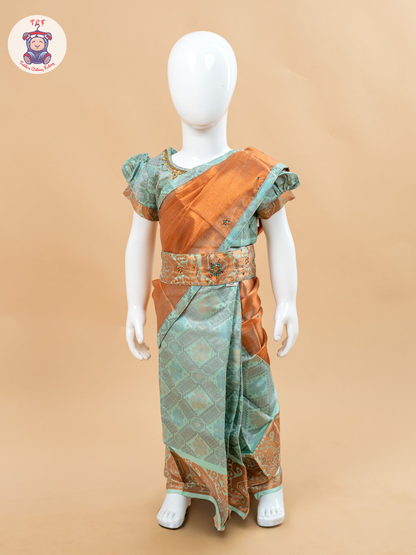 Mint Green - Girls Readymade Welcro Saree