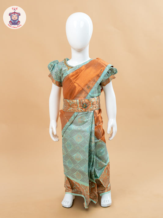 Mint Green - Girls Readymade Welcro Saree