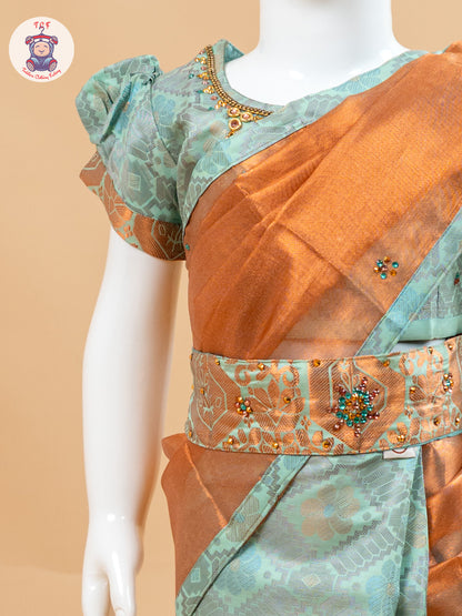 Mint Green - Girls Readymade Welcro Saree