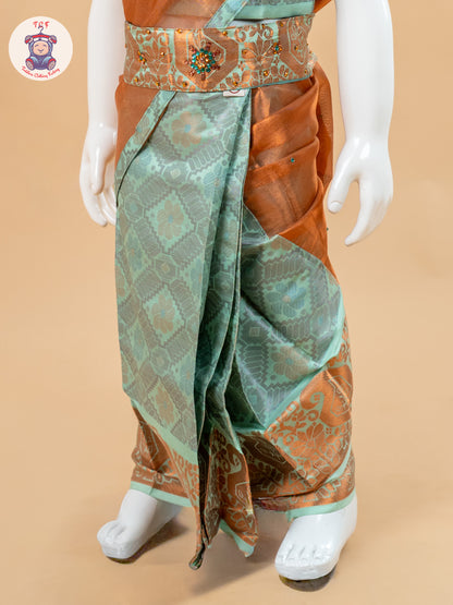 Mint Green - Girls Readymade Welcro Saree