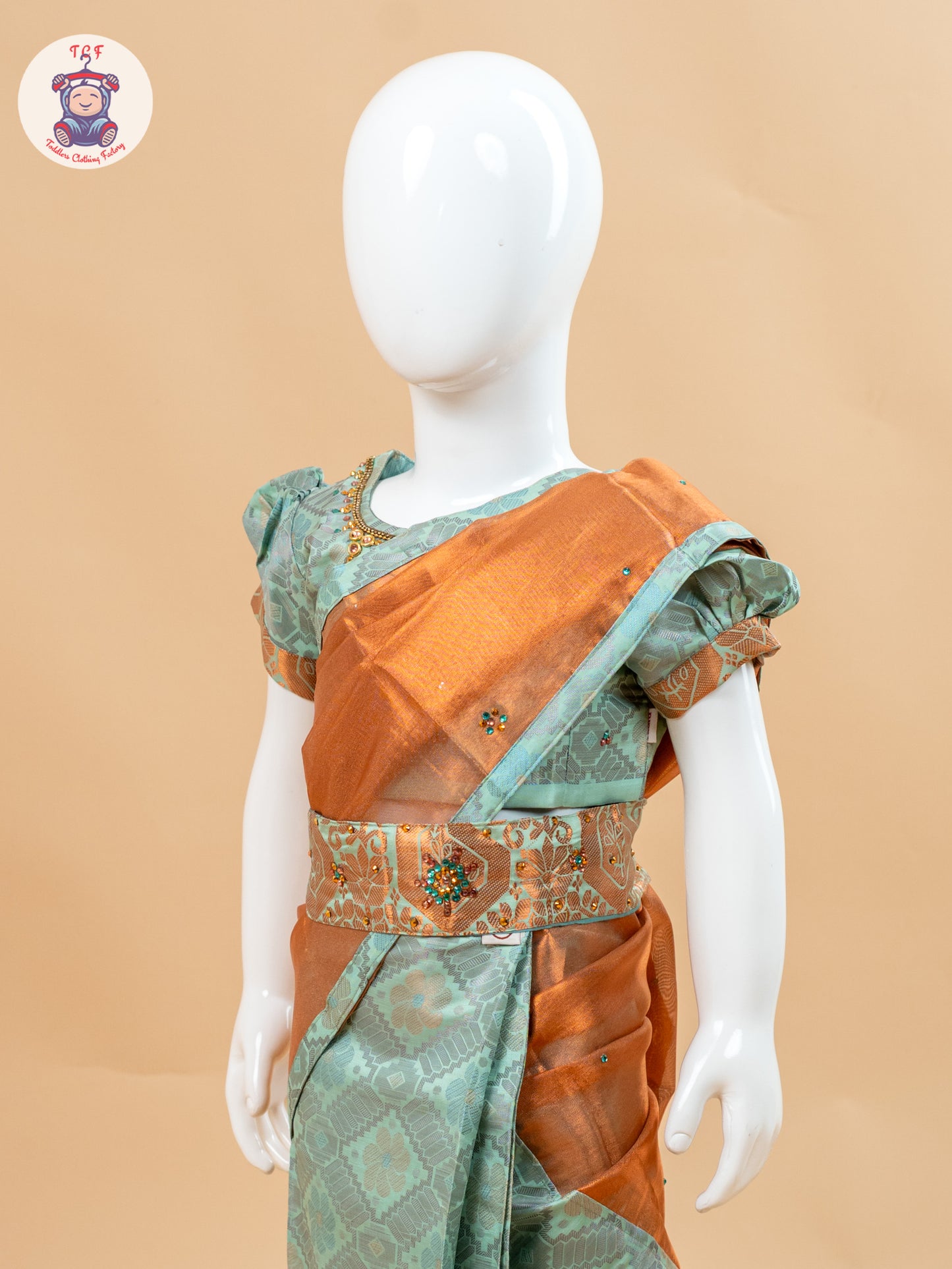 Mint Green - Girls Readymade Welcro Saree