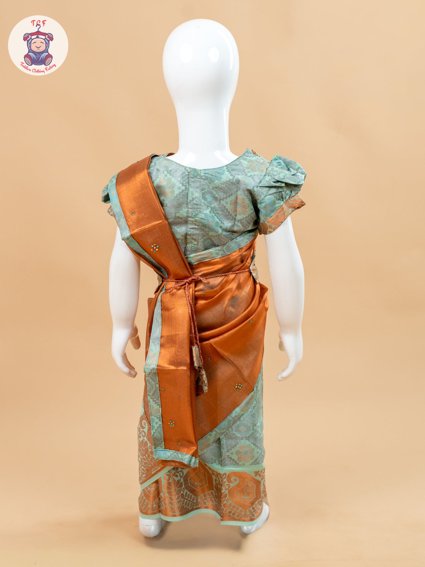 Mint Green - Girls Readymade Welcro Saree