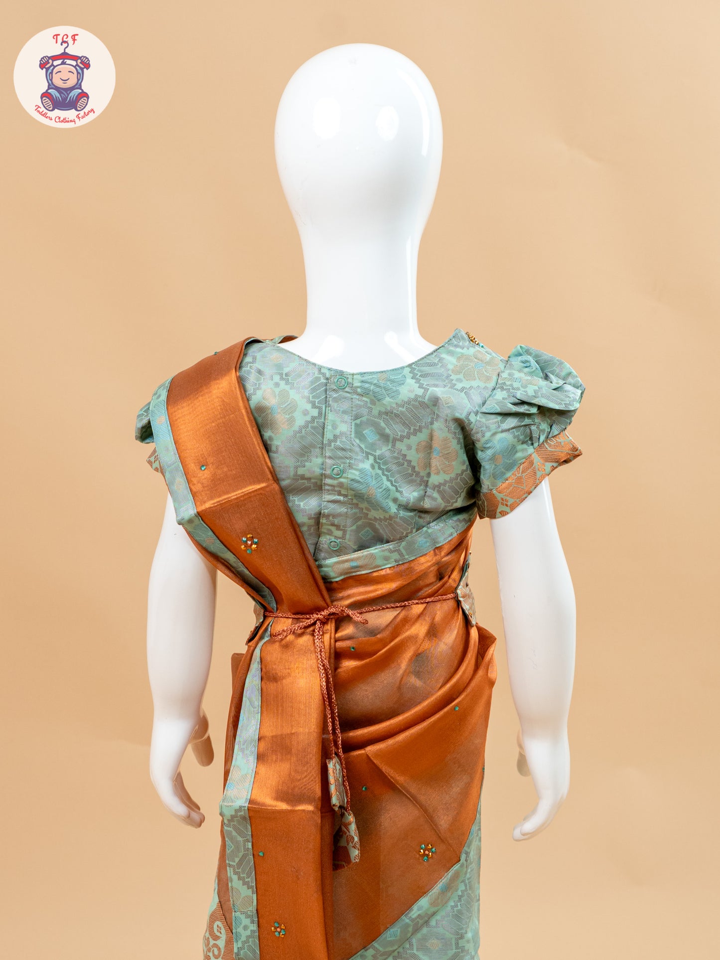 Mint Green - Girls Readymade Welcro Saree