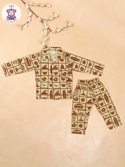 Cream & Brown - Boys Readymade Shirts & Pant