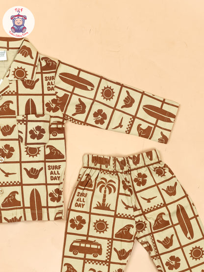 Cream & Brown - Boys Readymade Shirts & Pant