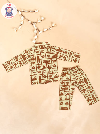 Cream & Brown - Boys Readymade Shirts & Pant
