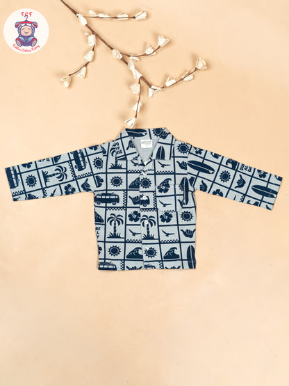 Light Blue & Navy Blue  - Boys Readymade Shirts & Pant