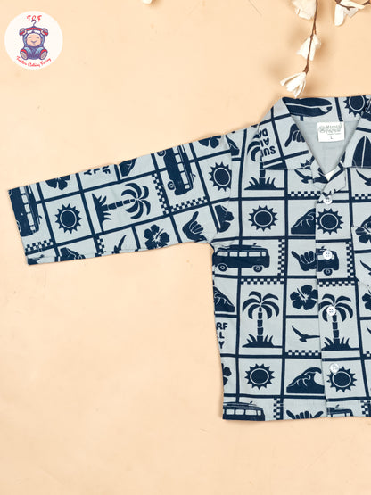 Light Blue & Navy Blue  - Boys Readymade Shirts & Pant