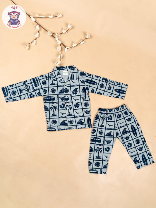 Light Blue & Navy Blue  - Boys Readymade Shirts & Pant