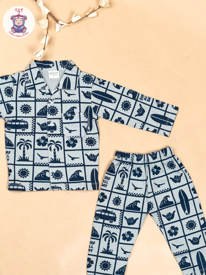 Light Blue & Navy Blue  - Boys Readymade Shirts & Pant