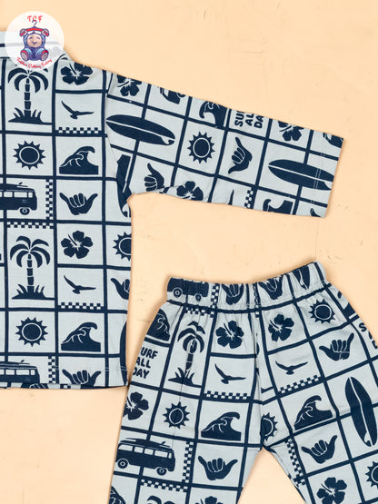 Light Blue & Navy Blue  - Boys Readymade Shirts & Pant