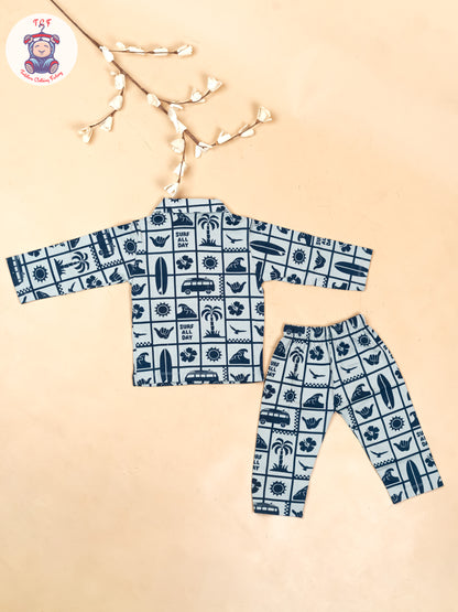 Light Blue & Navy Blue  - Boys Readymade Shirts & Pant