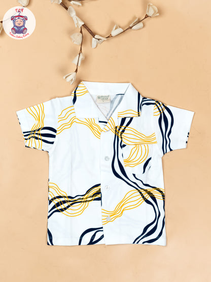White & Navy Blue With Orange  - Boys Readymade Shirts & Pant