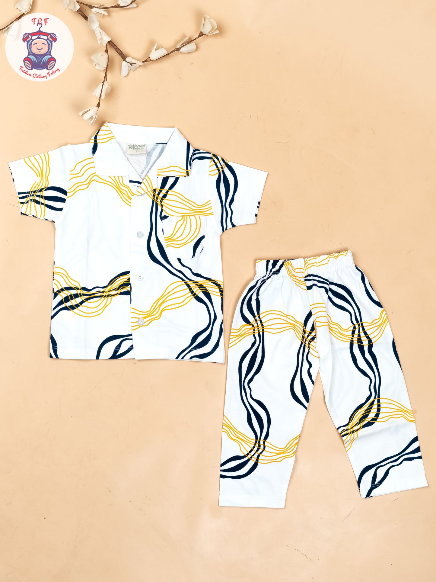 White & Navy Blue With Orange  - Boys Readymade Shirts & Pant