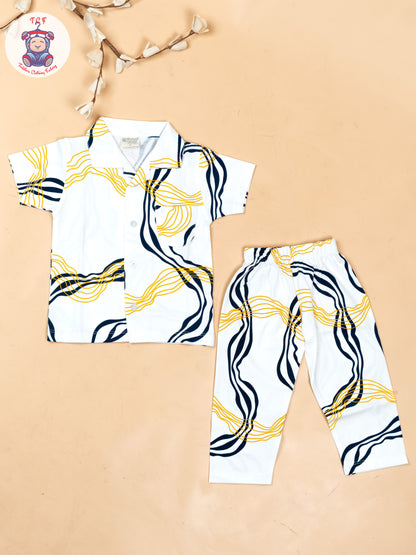 White & Navy Blue With Orange  - Boys Readymade Shirts & Pant