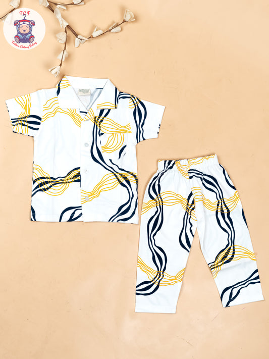 White & Navy Blue With Orange  - Boys Readymade Shirts & Pant