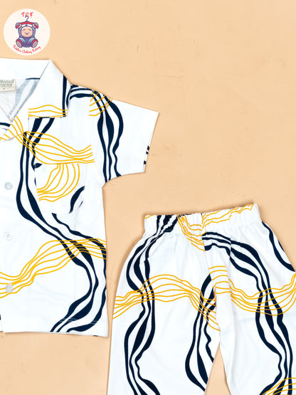 White & Navy Blue With Orange  - Boys Readymade Shirts & Pant