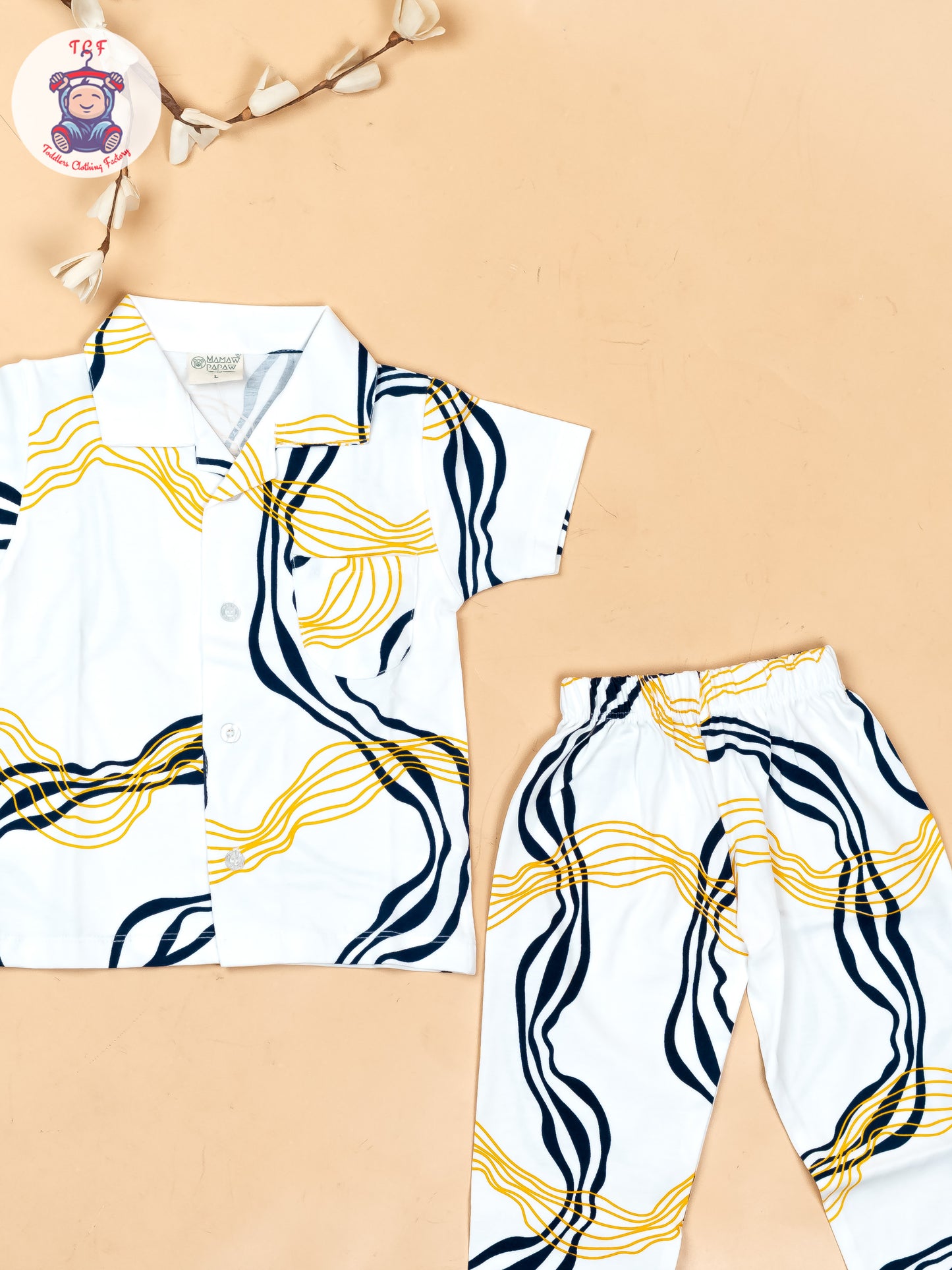 White & Navy Blue With Orange  - Boys Readymade Shirts & Pant