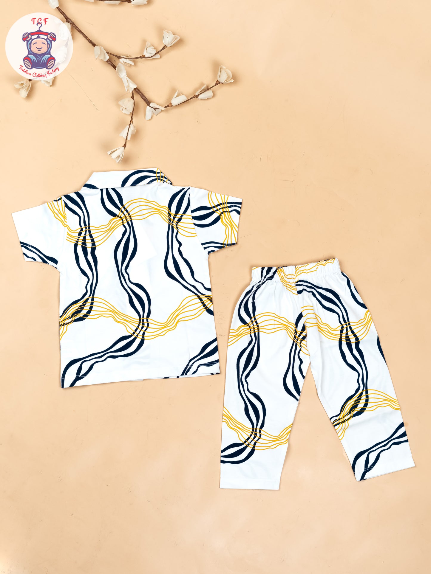 White & Navy Blue With Orange  - Boys Readymade Shirts & Pant