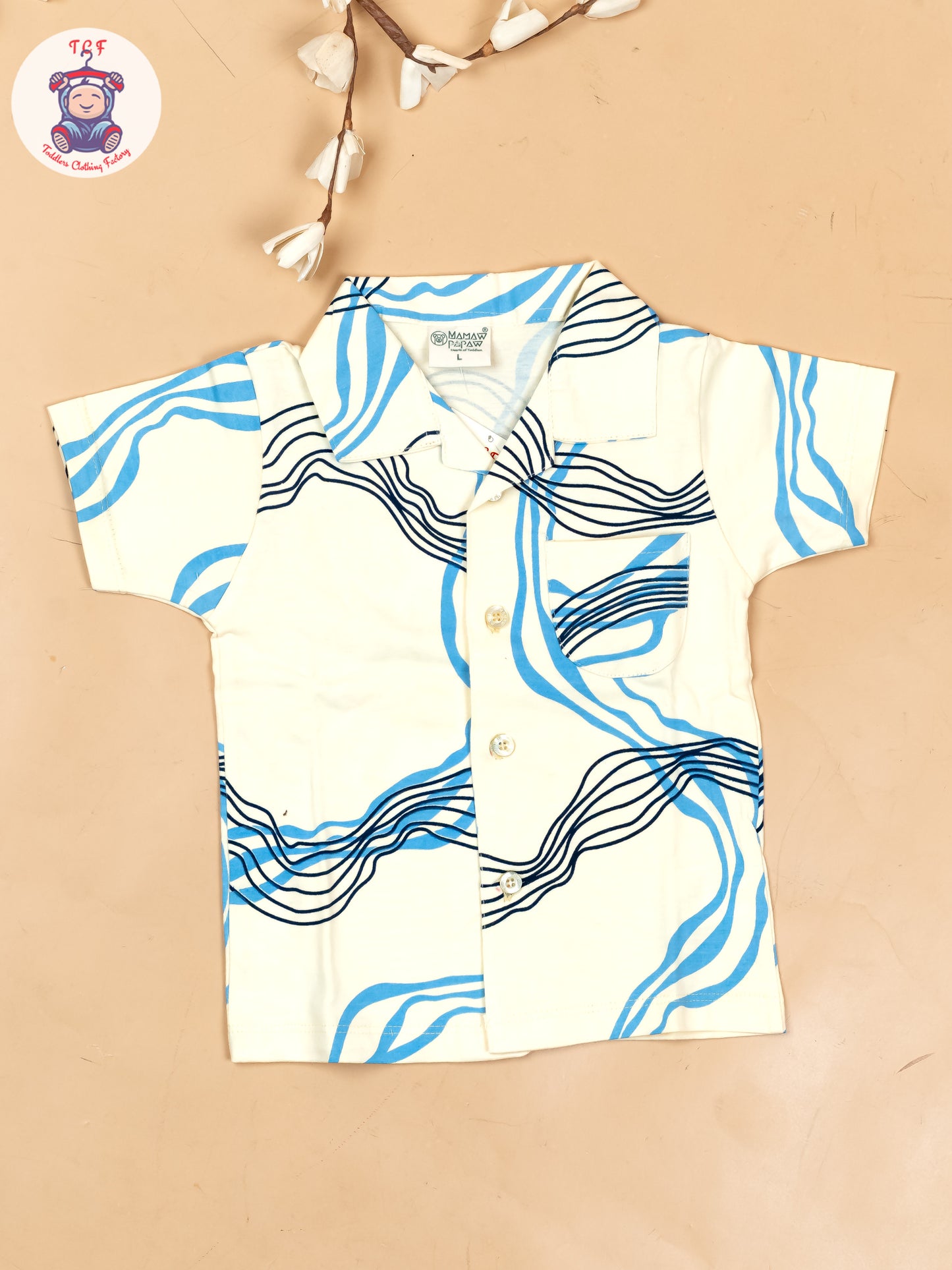 Cream & Blue  - Boys Readymade Shirts & Pant