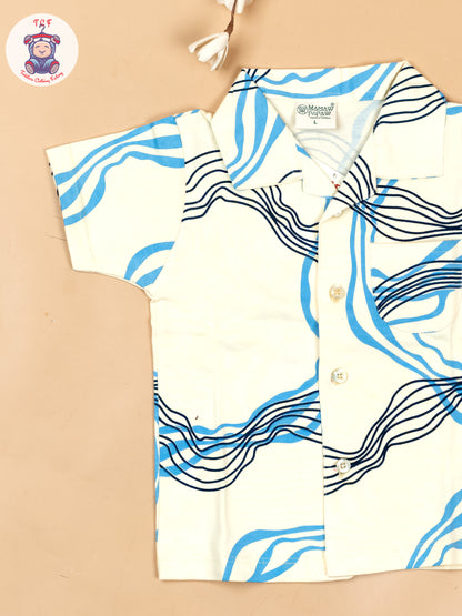 Cream & Blue  - Boys Readymade Shirts & Pant