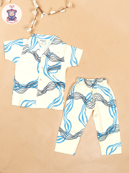 Cream & Blue  - Boys Readymade Shirts & Pant