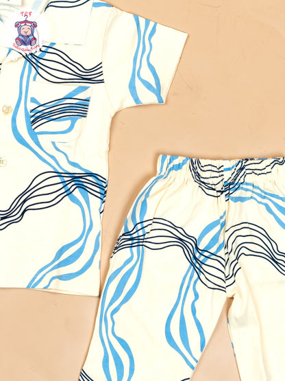 Cream & Blue  - Boys Readymade Shirts & Pant