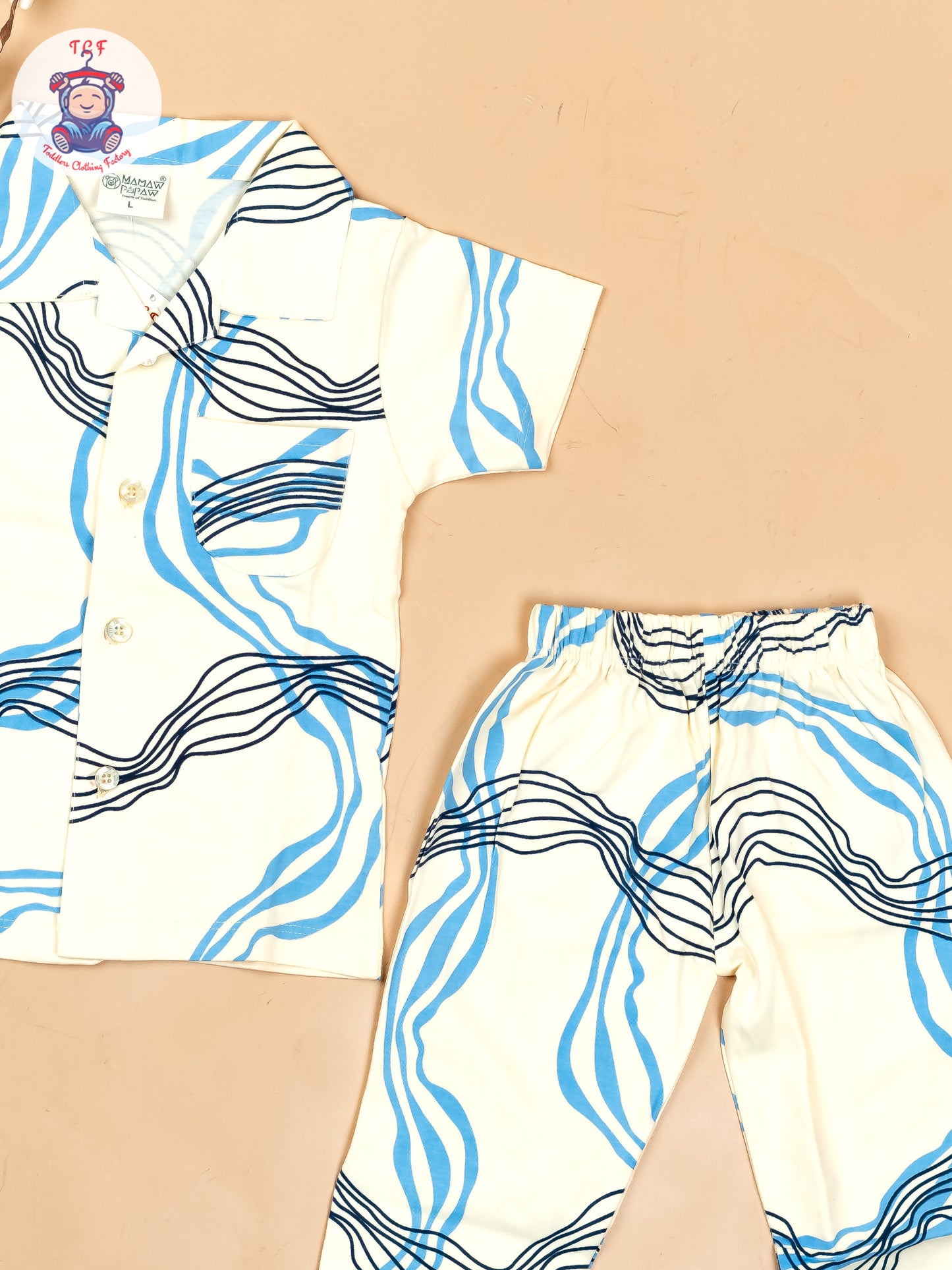 Cream & Blue  - Boys Readymade Shirts & Pant