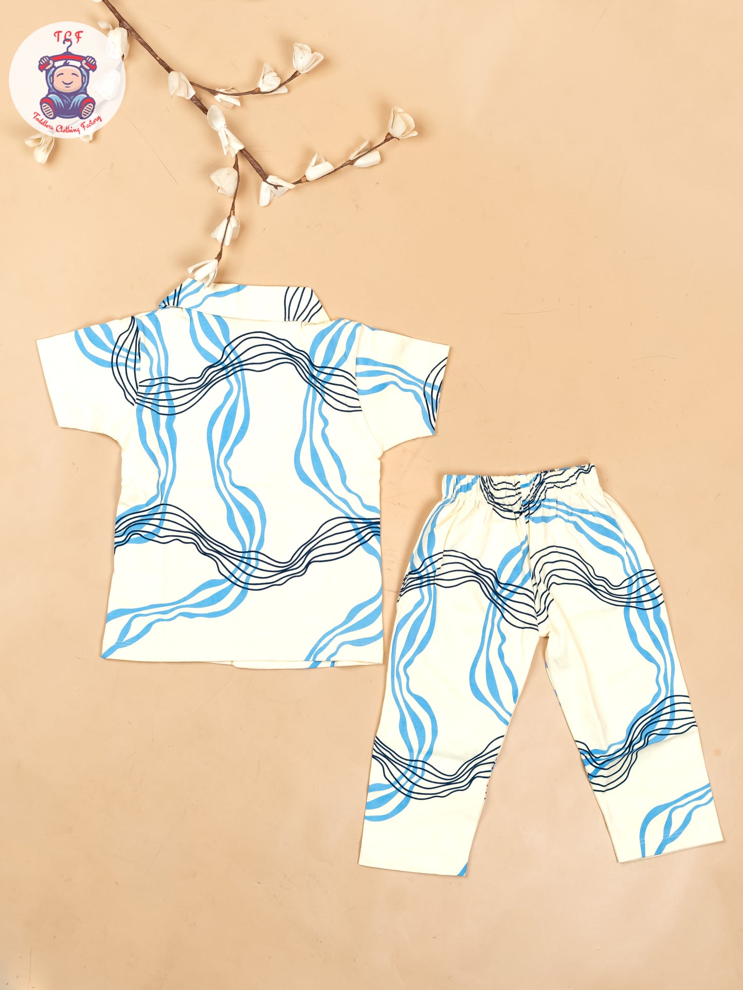 Cream & Blue  - Boys Readymade Shirts & Pant