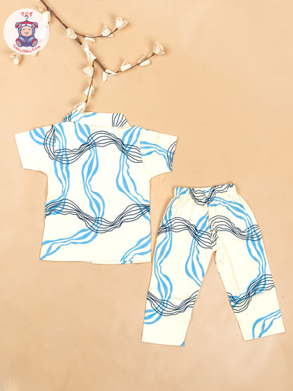 Cream & Blue  - Boys Readymade Shirts & Pant