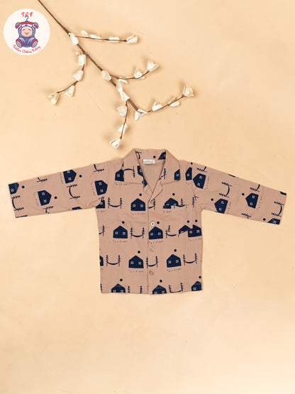 Brown & Navy Blue  - Boys Readymade Shirts & Pant