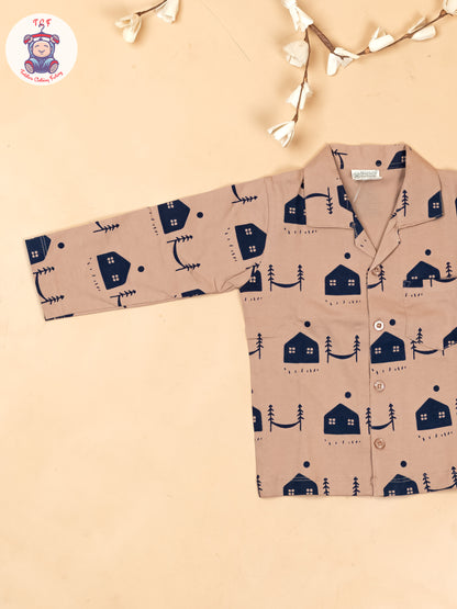 Brown & Navy Blue  - Boys Readymade Shirts & Pant