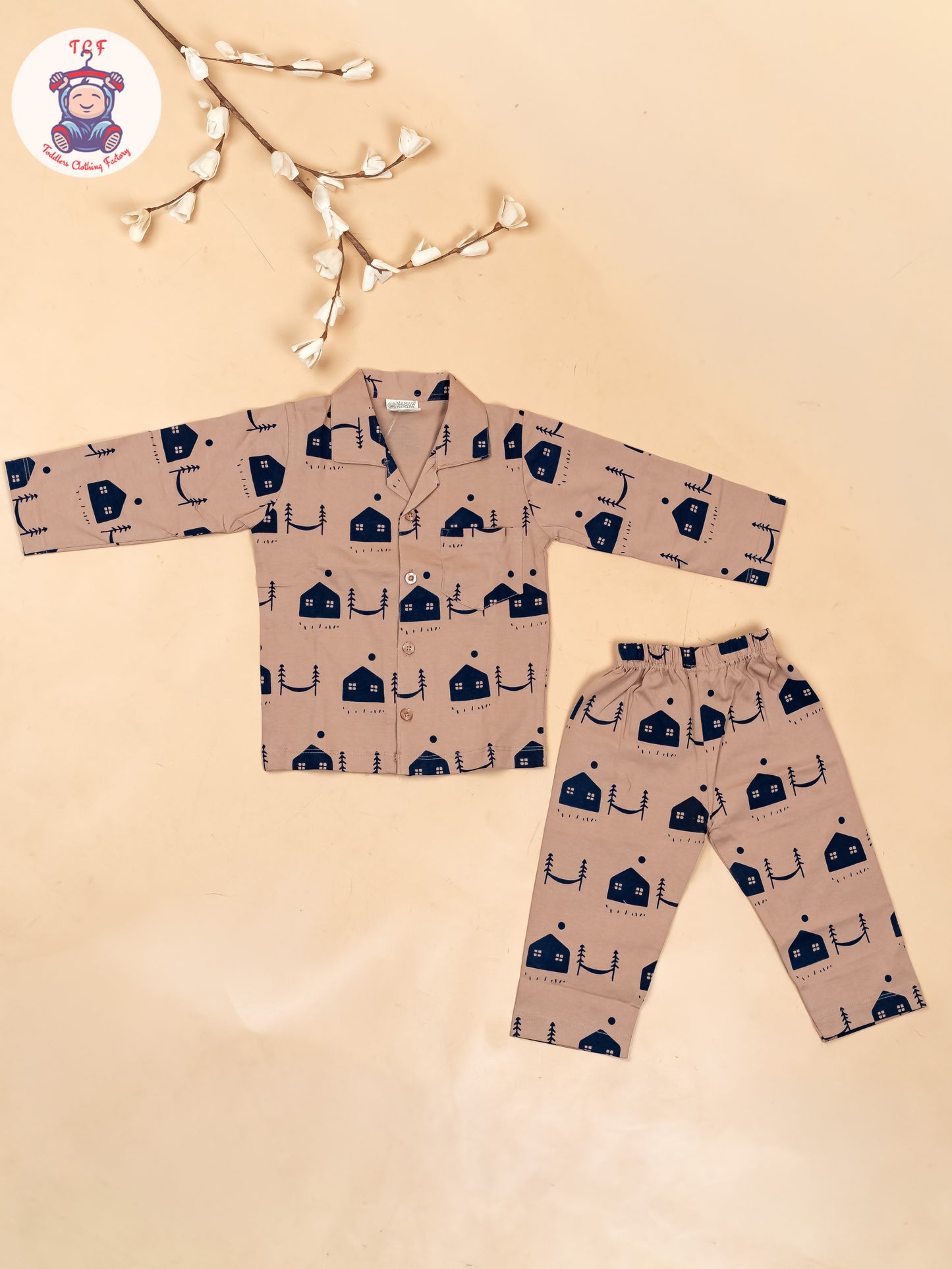 Brown & Navy Blue  - Boys Readymade Shirts & Pant