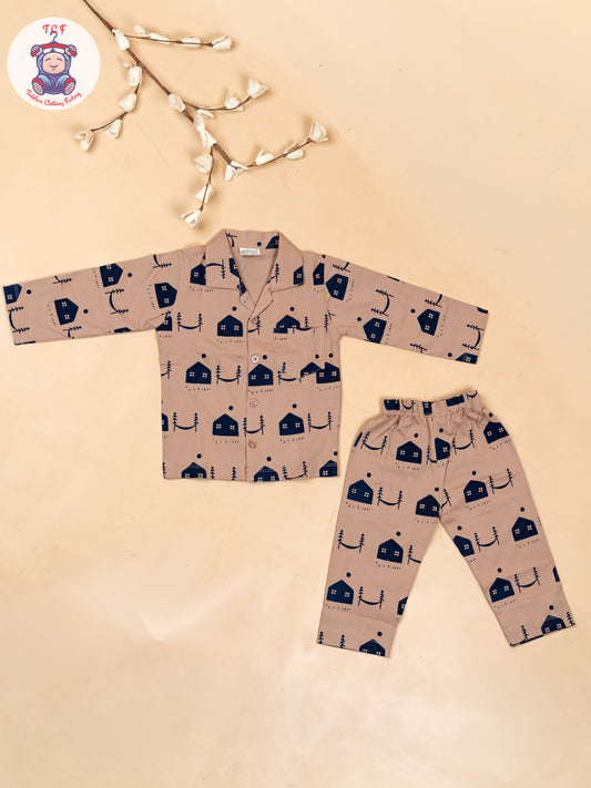Brown & Navy Blue  - Boys Readymade Shirts & Pant