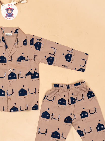 Brown & Navy Blue  - Boys Readymade Shirts & Pant