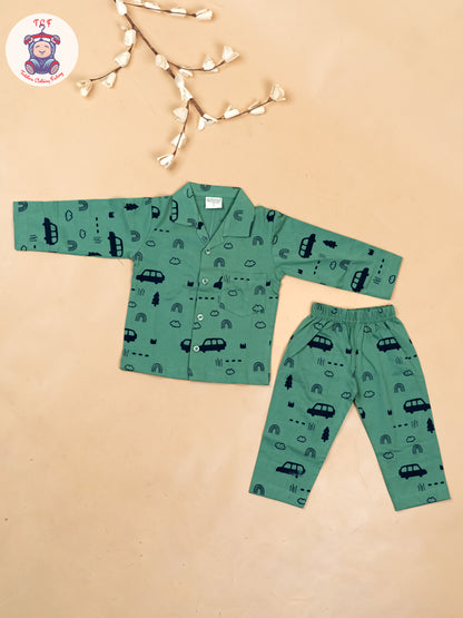 Green & Navy Blue  - Boys Readymade Shirts & Pant