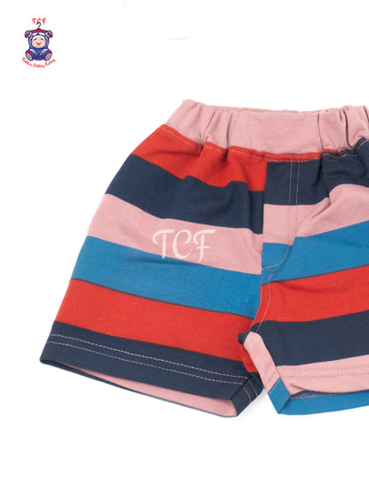 Pink, Navy & Red Color Block Cotton Shorts