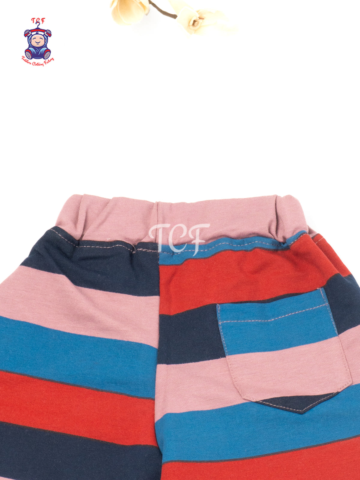 Pink, Navy & Red Color Block Cotton Shorts