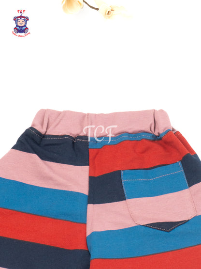 Pink, Navy & Red Color Block Cotton Shorts